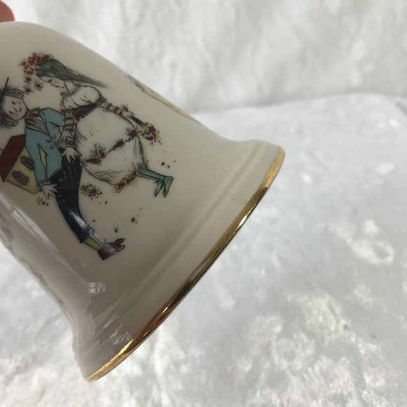 Vintage Wedding Day Ceramic Bell Wooden Handle 4 different scenes  painted - Picture 8 of 10